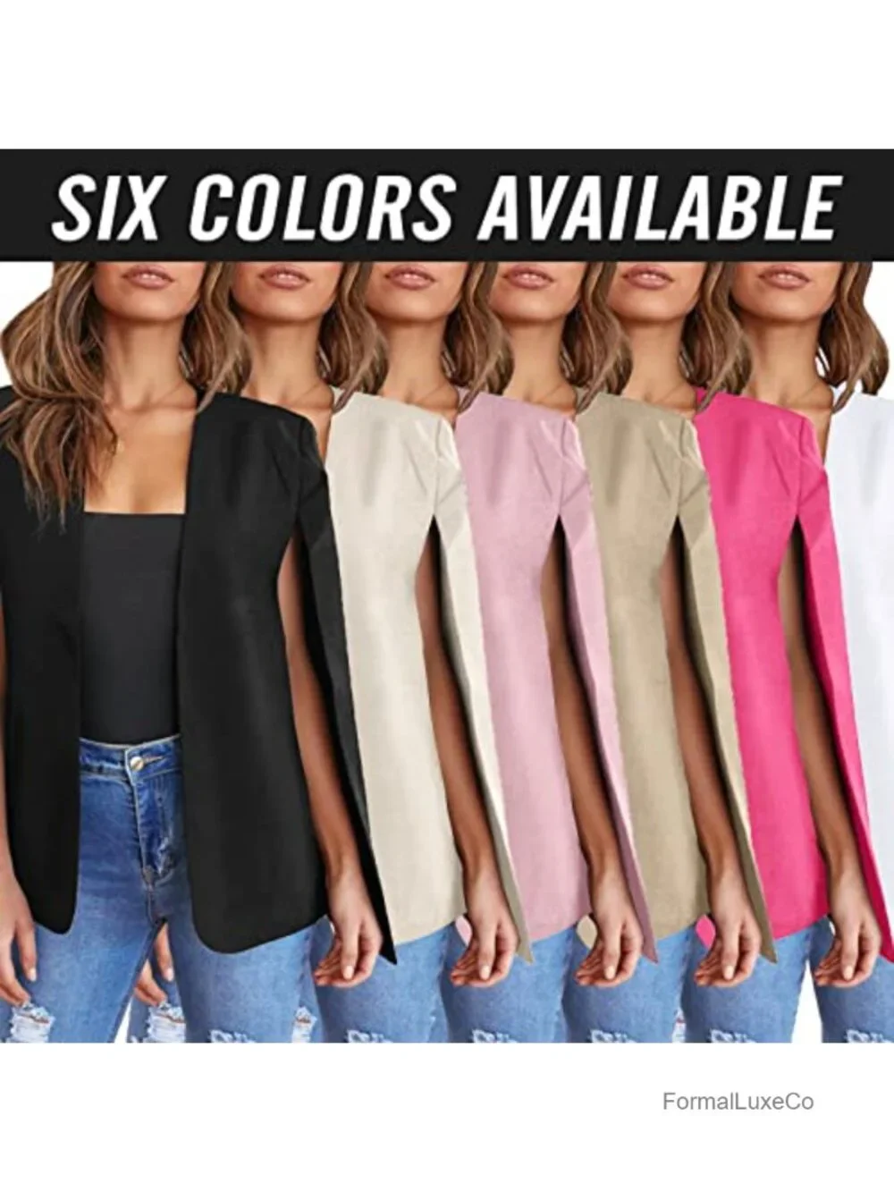 Split Sleeve Cape Blazer Open Front Casual Work Jacket